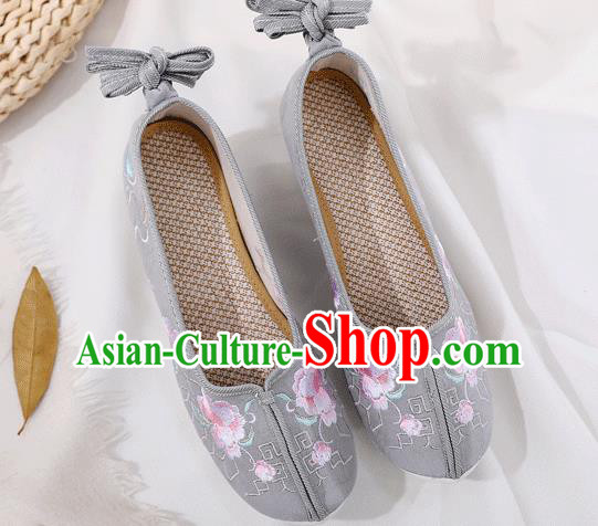 China Traditional Embroidered Hanfu Shoes Ancient Princess Shoes Handmade Grey Cloth Shoes