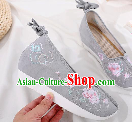 China Traditional Embroidered Hanfu Shoes Ancient Princess Shoes Handmade Grey Cloth Shoes