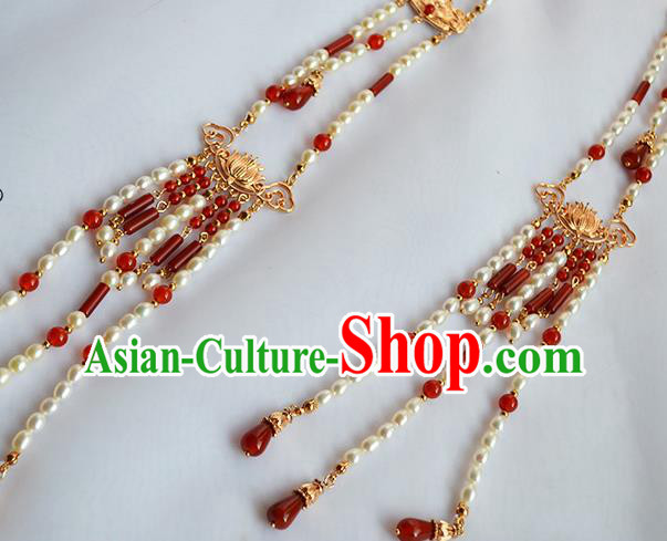 Chinese Traditional Ming Dynasty Court Hair Stick Ancient Empress Pearls Tassel Phoenix Hairpin