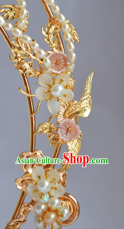 Chinese Traditional Hanfu Beads Tassel Hair Clasp Ancient Goddess Golden Lotus Hair Crown