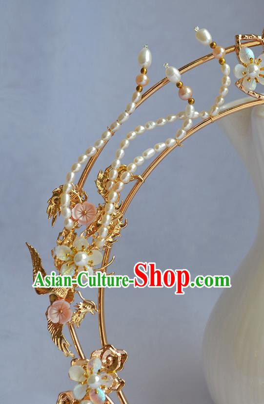 Chinese Traditional Hanfu Beads Tassel Hair Clasp Ancient Goddess Golden Lotus Hair Crown