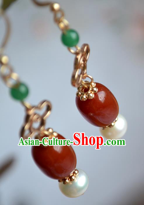 China Classical Agate Ear Accessories Traditional Ming Dynasty Court Lady Earrings