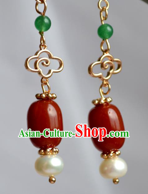 China Classical Agate Ear Accessories Traditional Ming Dynasty Court Lady Earrings