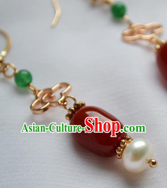 China Classical Agate Ear Accessories Traditional Ming Dynasty Court Lady Earrings