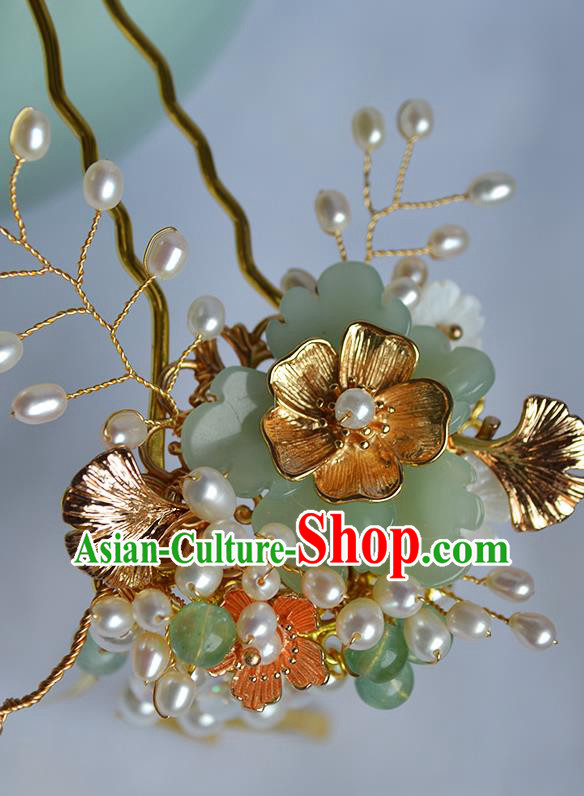 Chinese Traditional Ming Dynasty Noble Lady Hair Stick Ancient Hanfu Golden Ginkgo Leaf Hairpin