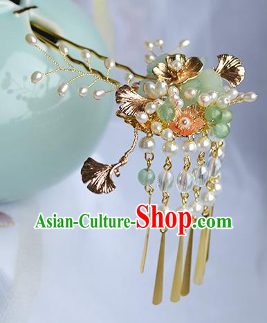 Chinese Traditional Ming Dynasty Noble Lady Hair Stick Ancient Hanfu Golden Ginkgo Leaf Hairpin