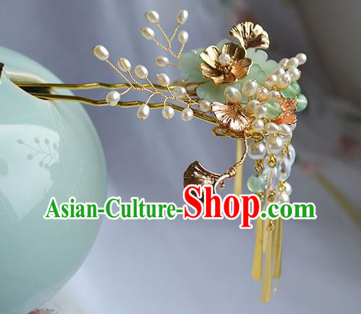 Chinese Traditional Ming Dynasty Noble Lady Hair Stick Ancient Hanfu Golden Ginkgo Leaf Hairpin