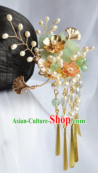 Chinese Traditional Ming Dynasty Noble Lady Hair Stick Ancient Hanfu Golden Ginkgo Leaf Hairpin