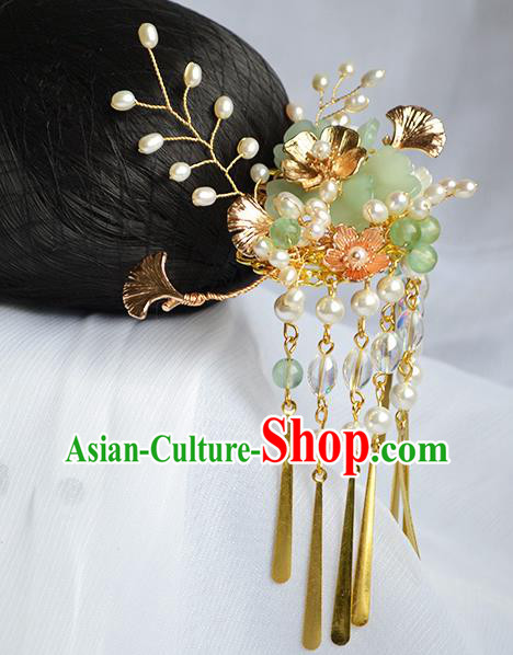 Chinese Traditional Ming Dynasty Noble Lady Hair Stick Ancient Hanfu Golden Ginkgo Leaf Hairpin