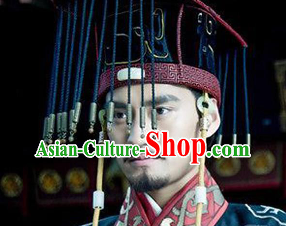 Chinese Ancient Emperor Tassel Hat Handmade Traditional Qin Dynasty Monarch Headwear