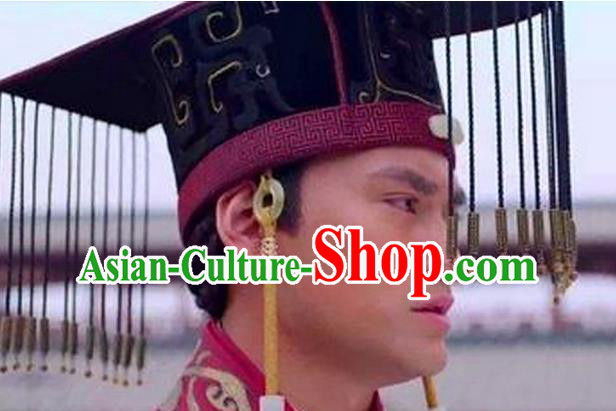 Chinese Ancient Emperor Tassel Hat Handmade Traditional Qin Dynasty Monarch Headwear