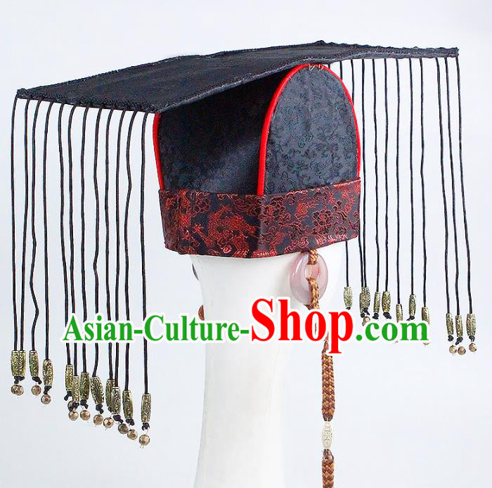 Chinese Ancient Emperor Tassel Hat Handmade Traditional Qin Dynasty Monarch Headwear