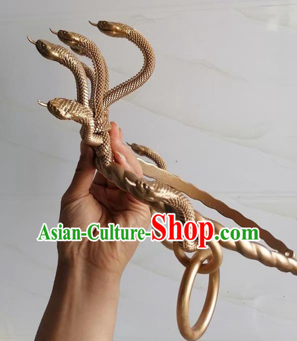 Chinese Ancient Drama Nine Heads Snake Monster Hair Clasp Handmade Golden Hair Crown