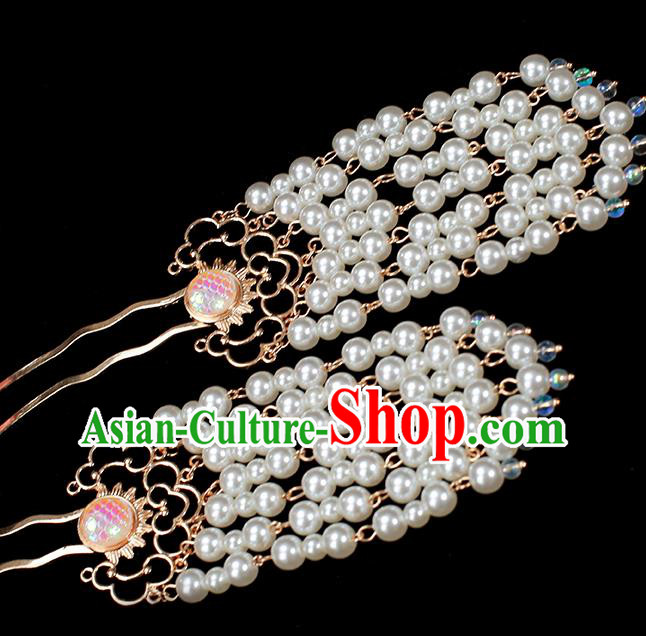 Chinese Traditional Hanfu Tassel Hair Stick Ancient Princess Scale Hairpin
