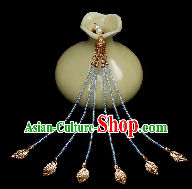 Chinese Traditional Tang Dynasty Palace Lady Hair Stick Ancient Princess Golden Leaf Tassel Hairpin