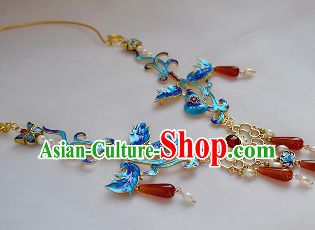 Chinese Ancient Court Lady Tassel Necklace Handmade Traditional Ming Dynasty Cloisonne Necklet Jewelry