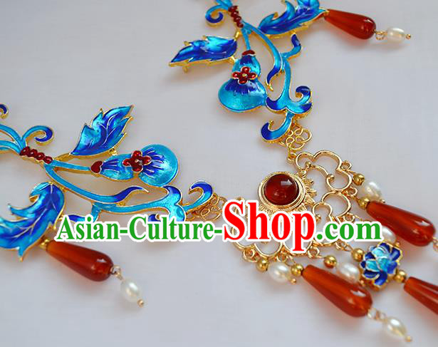 Chinese Ancient Court Lady Tassel Necklace Handmade Traditional Ming Dynasty Cloisonne Necklet Jewelry