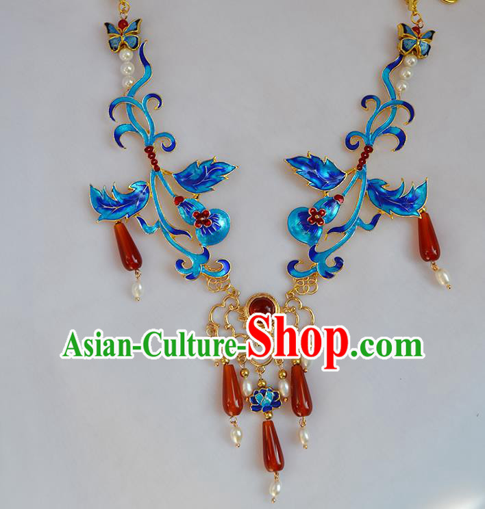 Chinese Ancient Court Lady Tassel Necklace Handmade Traditional Ming Dynasty Cloisonne Necklet Jewelry