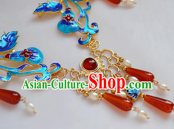 Chinese Ancient Court Lady Tassel Necklace Handmade Traditional Ming Dynasty Cloisonne Necklet Jewelry