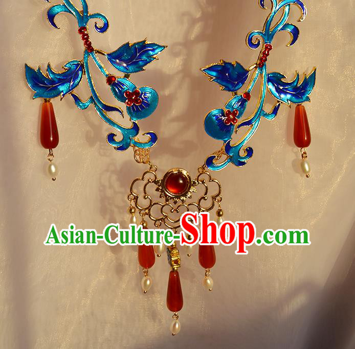Chinese Ancient Court Lady Tassel Necklace Handmade Traditional Ming Dynasty Cloisonne Necklet Jewelry
