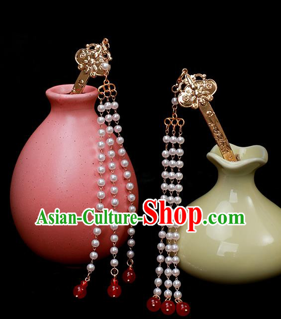 Chinese Traditional Ming Dynasty Court Lady Tassel Hair Stick Ancient Empress Golden Hairpin