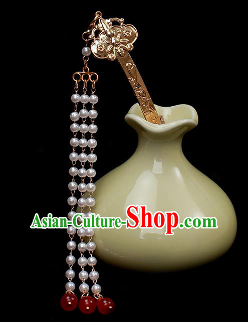 Chinese Traditional Ming Dynasty Court Lady Tassel Hair Stick Ancient Empress Golden Hairpin