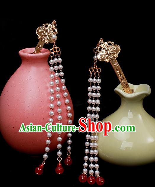Chinese Traditional Ming Dynasty Court Lady Tassel Hair Stick Ancient Empress Golden Hairpin