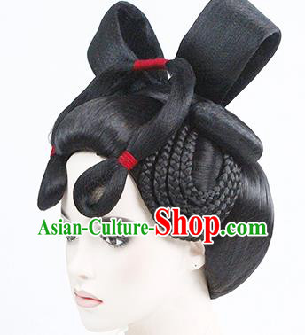 China Traditional Tang Dynasty Palace Lady Wigs Chignon Classical Dance Performance Headdress