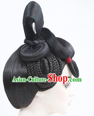 China Traditional Tang Dynasty Palace Lady Wigs Chignon Classical Dance Performance Headdress