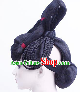 China Classical Dance Performance Headwear Traditional Tang Dynasty Imperial Concubine Wigs Chignon