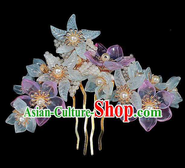Chinese Ancient Court Lady Flowers Hairpin Traditional Song Dynasty Princess Pearls Hair Comb