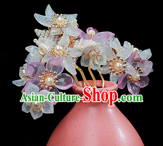 Chinese Ancient Court Lady Flowers Hairpin Traditional Song Dynasty Princess Pearls Hair Comb