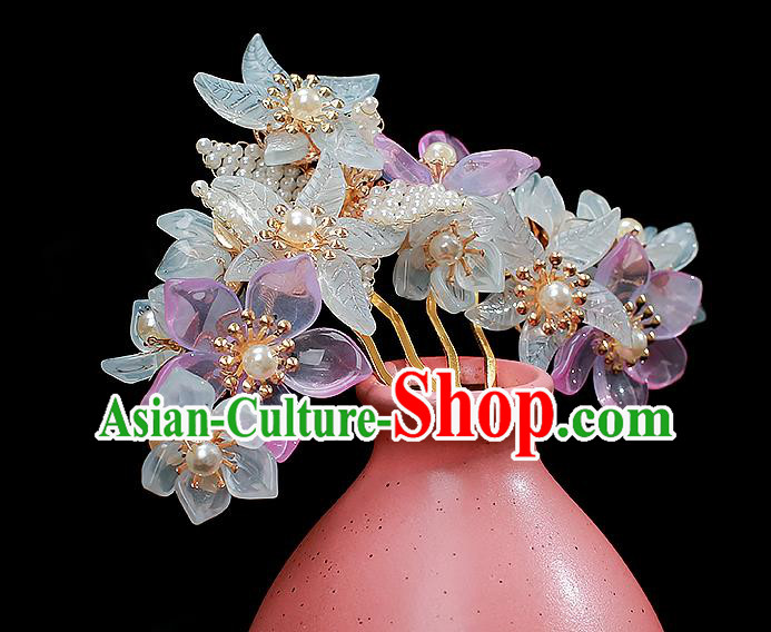 Chinese Ancient Court Lady Flowers Hairpin Traditional Song Dynasty Princess Pearls Hair Comb