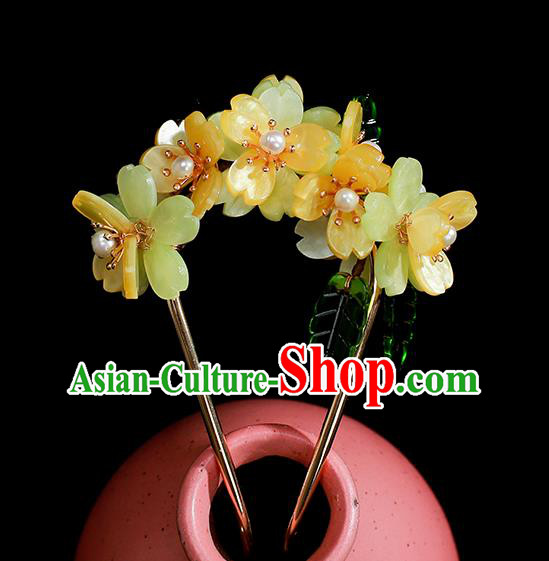 Chinese Ancient Palace Lady Hairpin Traditional Ming Dynasty Yellow Flowers Hair Stick