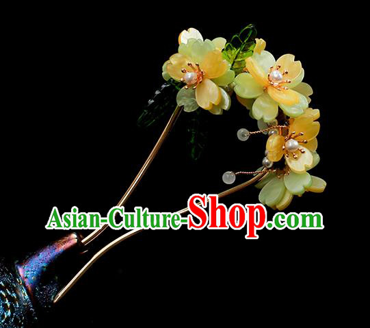 Chinese Ancient Palace Lady Hairpin Traditional Ming Dynasty Yellow Flowers Hair Stick