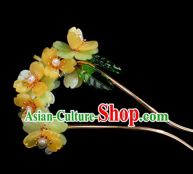 Chinese Ancient Palace Lady Hairpin Traditional Ming Dynasty Yellow Flowers Hair Stick
