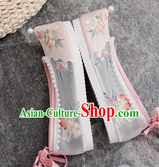 Chinese Traditional Folk Dance Pink Cloth Shoes Classical Embroidered Shoes National Woman Summer Shoes
