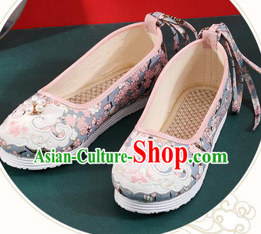 Chinese Traditional Folk Dance Shoes Classical Blue Cloth Shoes National Woman Shoes