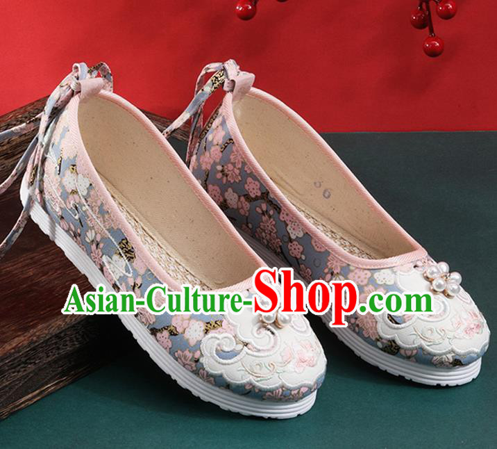 Chinese Traditional Folk Dance Shoes Classical Blue Cloth Shoes National Woman Shoes