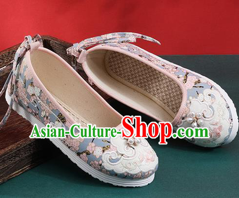 Chinese Traditional Folk Dance Shoes Classical Blue Cloth Shoes National Woman Shoes
