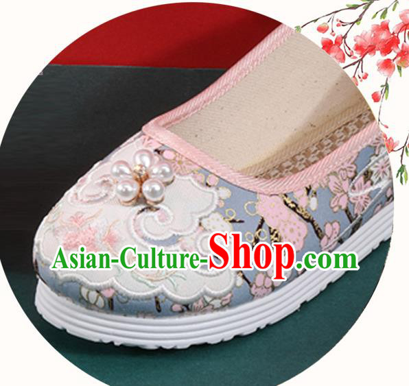 Chinese Traditional Folk Dance Shoes Classical Blue Cloth Shoes National Woman Shoes