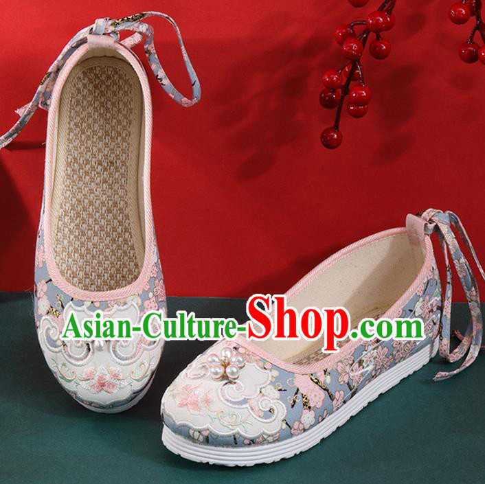 Chinese Traditional Folk Dance Shoes Classical Blue Cloth Shoes National Woman Shoes