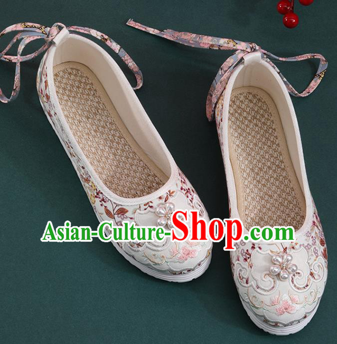 Chinese National Woman Shoes Traditional Folk Dance Shoes Classical White Cloth Shoes