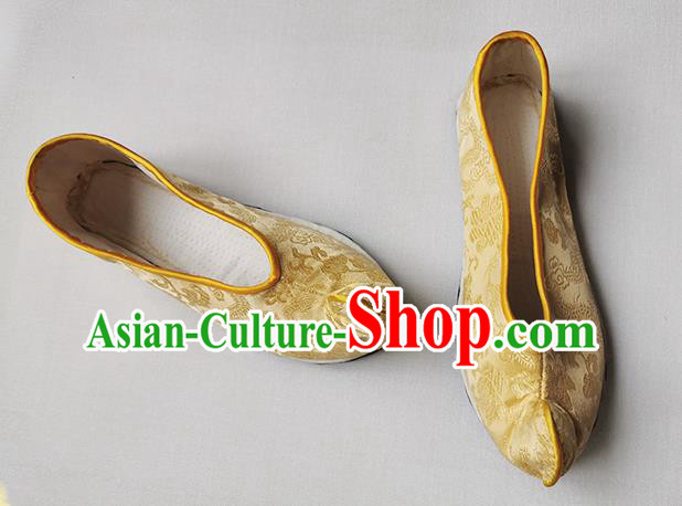 Chinese Classical Dragons Pattern Shoes Hand Golden Brocade Shoes Traditional Ancient Empress Shoes