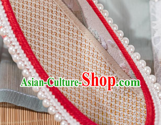 Chinese National Wedding Red Embroidered Shoes Traditional Pearls Tassel Shoes Classical Wedge Heel Shoes