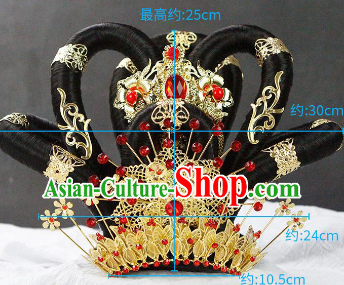 China Classical Fairy Dance Headwear Traditional Tang Dynasty Imperial Concubine Wigs Chignon Headpieces