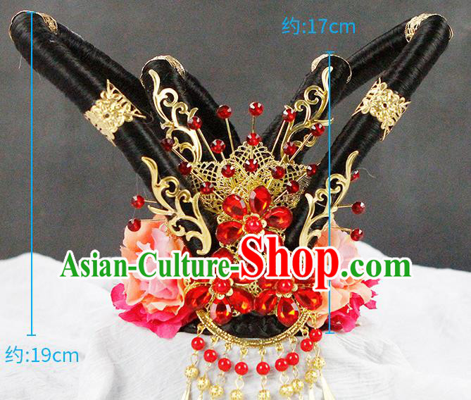 China Classical Flying Apsaras Dance Wigs Chignon Traditional Tang Dynasty Palace Lady Headwear