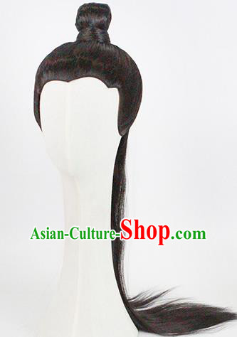 China Ancient Cosplay Swordsman Wigs Traditional Tang Dynasty Crown Prince Wiggery Headpiece