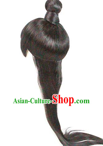 China Ancient Cosplay Swordsman Wigs Traditional Tang Dynasty Crown Prince Wiggery Headpiece