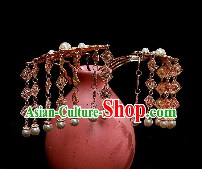 Chinese Traditional Tang Dynasty Court Golden Tassel Hair Stick Ancient Palace Lady Hairpin